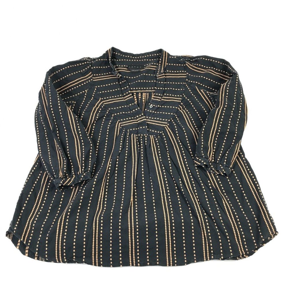 HATCH Maternity Cotton Top Black Beige Print V-Neck Shirt 3/4 Sleeve L Large *